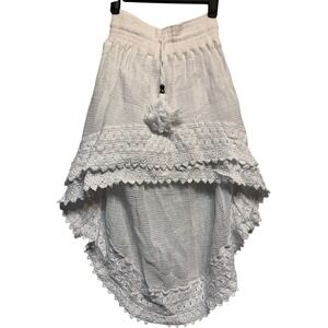 Cotton Natural White Gauze High Low Mini Skirt XL Boho Crochet Lace Fairy Girly